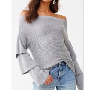 Off the shoulder gray sweater